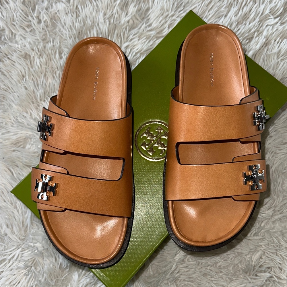 Tory Burch Tan Sandals with Silver Accents